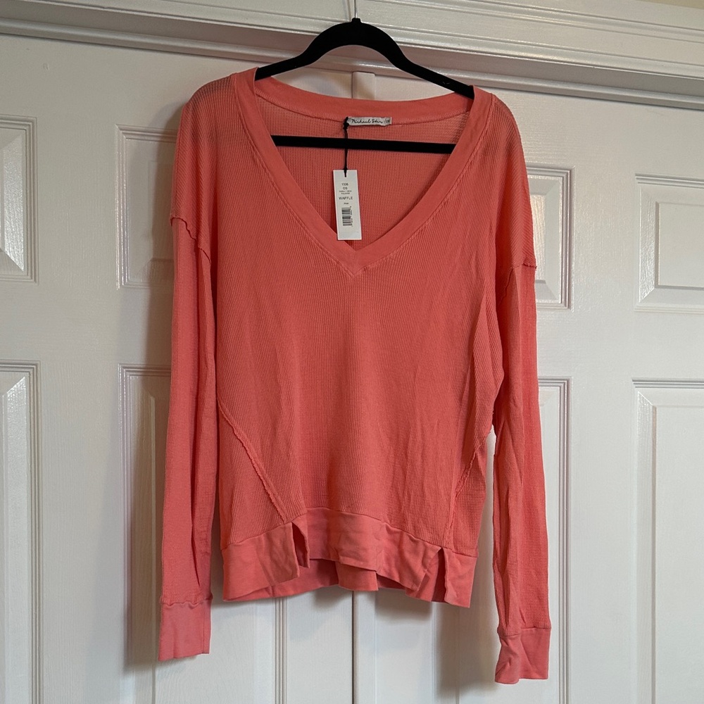 Michael Stars V-Neck Waffle Sweatshirt